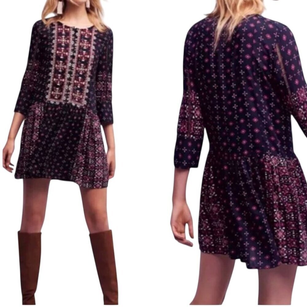 Vanessa Virginia Kaleidoscope Embroidered Tunic Dress Boho Small
